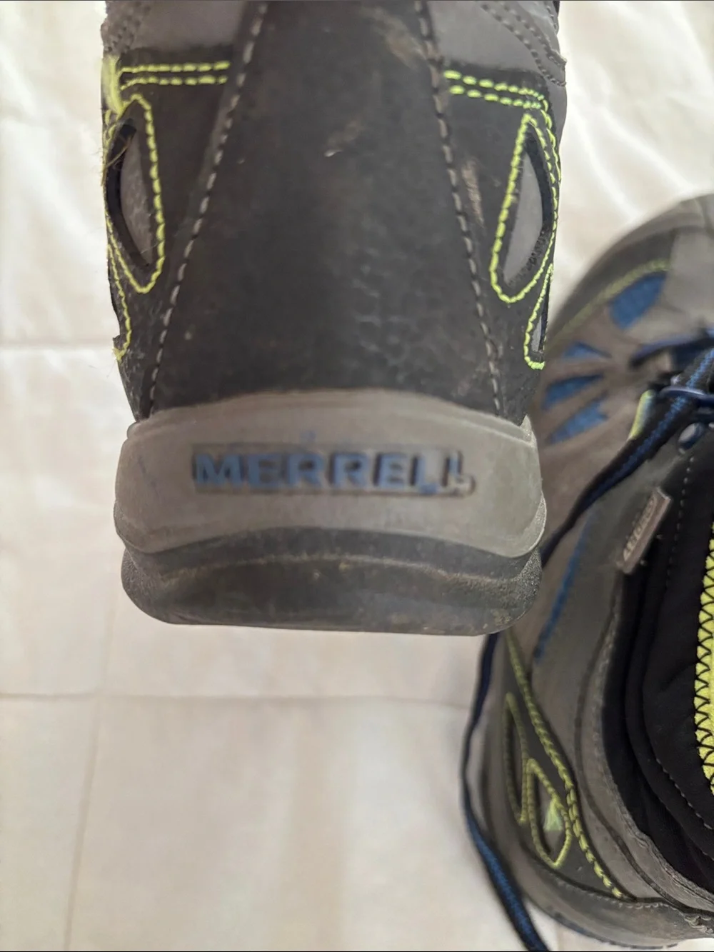 Merrell kids Gray & Blue Hiking Boots with Lime Accents Boys Sz 4